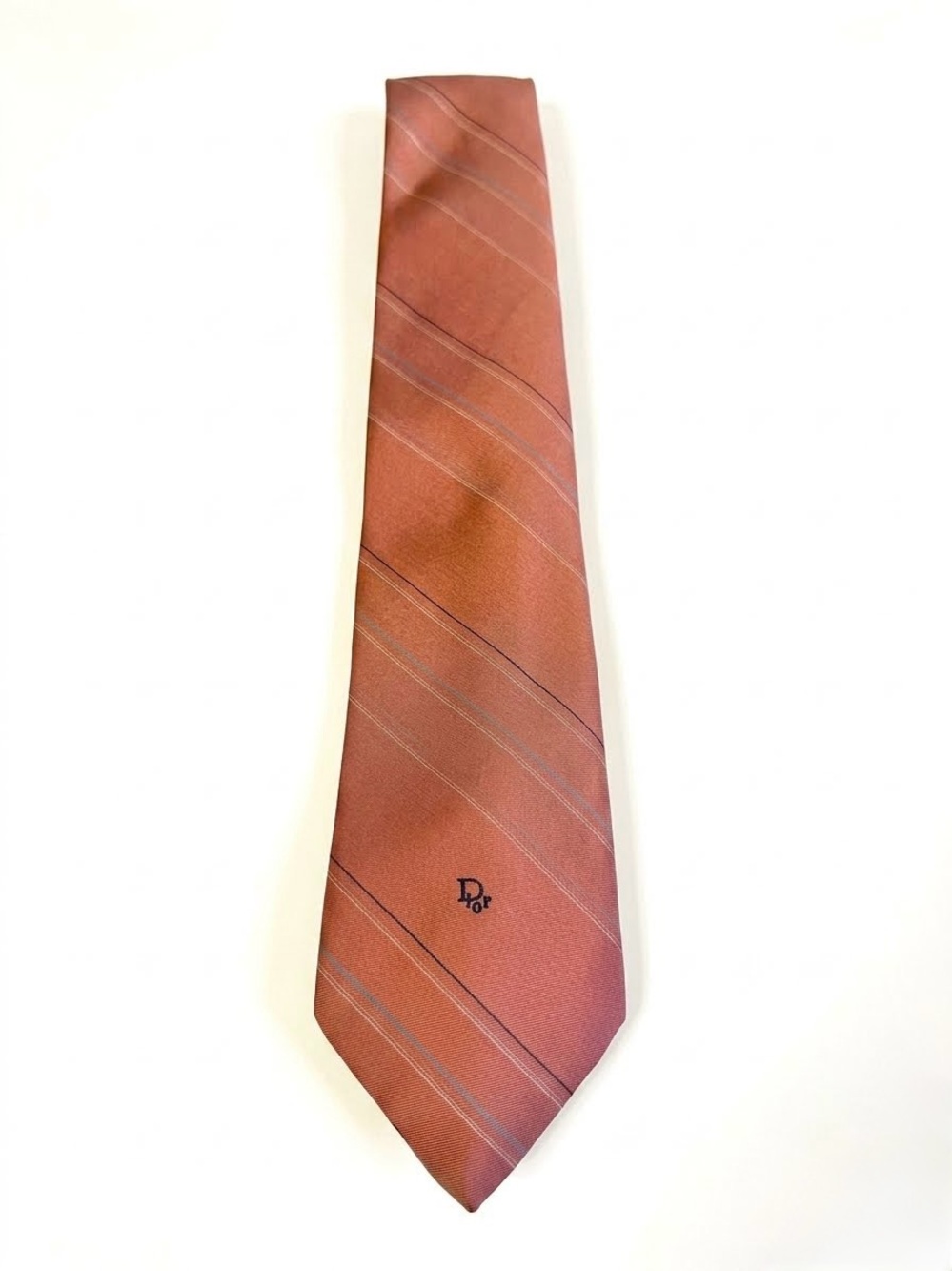 Christian Dior Vintage Tie Mauve Pink Striped Silk Blend Designer Luxury Necktie